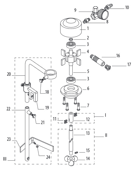 Сборочный чертеж запчастей пневматической мешалки MIX 350-700 Contracor